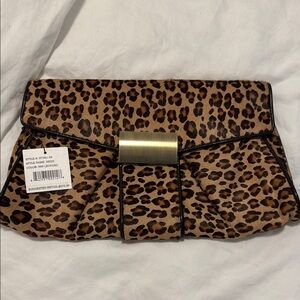 Kooba Brown Leopard Print Clutch with Gold Clasp